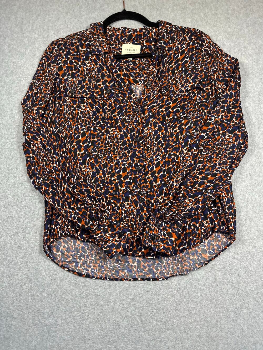 Sézane Leopard Print Button-Down Blouse Women's FR 36 (US 4) Long Sleeve